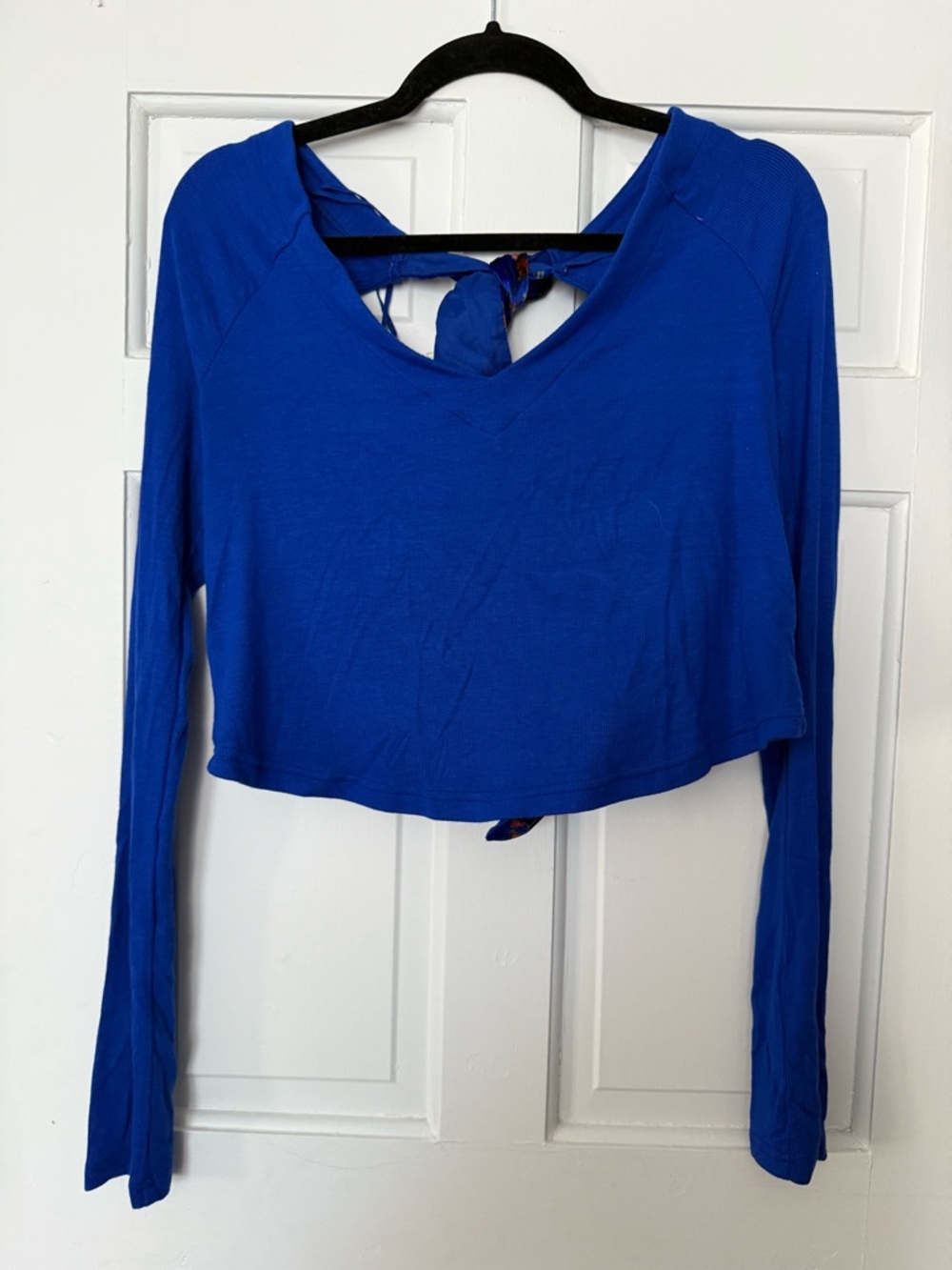 FREE PEOPLE Blue Women's Long-Sleeve Crop Top